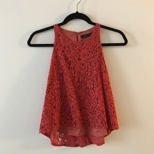Zara Pink / Red Floral Lace Semi Crop Tank Top